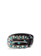 Matchesfashion.com Prada - Turquoise Stone Embellished Skinny Leather Belt - Womens - Black