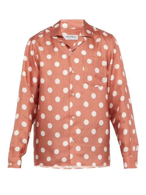 Matchesfashion.com President's - Rangi Polka Dot Silk Faille Shirt - Mens - Pink