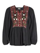Masscob Herb Embroidered Silk-crepe Top