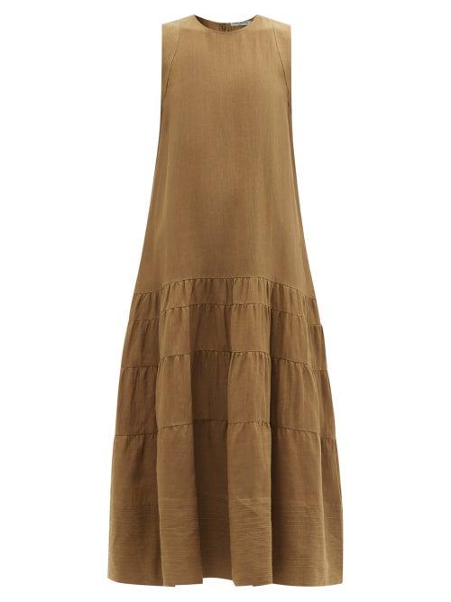 Matchesfashion.com Three Graces London - Abigail Tiered Linen Maxi Dress - Womens - Khaki
