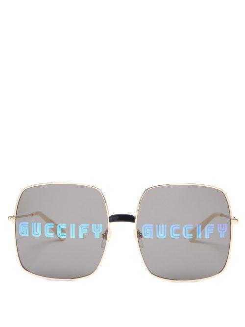 Matchesfashion.com Gucci - Guccify Square Frame Sunglasses - Mens - Gold