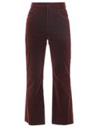 Saint Laurent - Cropped Straight-leg Velvet Trousers - Womens - Burgundy