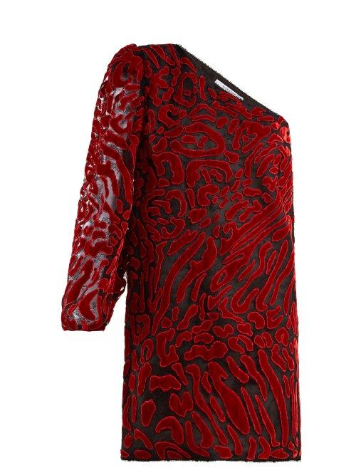 Matchesfashion.com Givenchy - Asymmetric Velvet Devor Mini Dress - Womens - Red