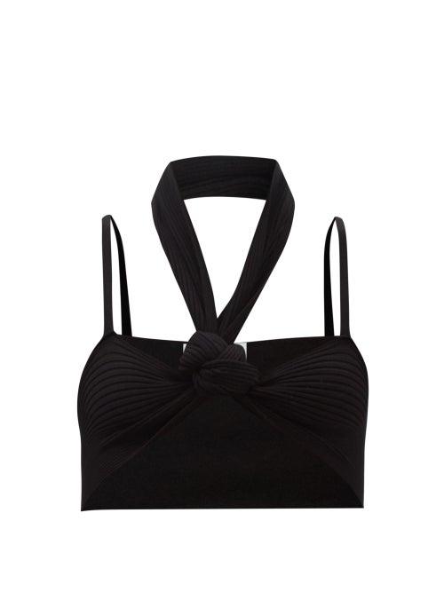The Attico - Knotted Cotton-jersey Crop Top - Womens - Black