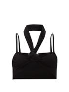 The Attico - Knotted Cotton-jersey Crop Top - Womens - Black