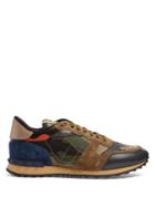 Valentino Rockrunner Camouflage Suede And Leather Trainers