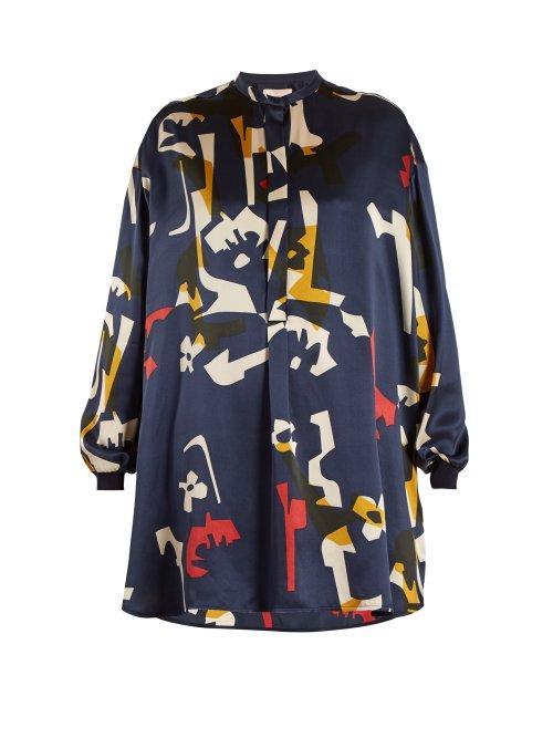 Matchesfashion.com Roksanda - Nakata Geometric Print Satin Top - Womens - Navy Multi