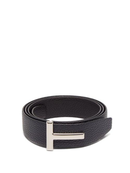 Tom Ford - T-buckle Reversible Full-grain Leather Belt - Mens - Black Navy