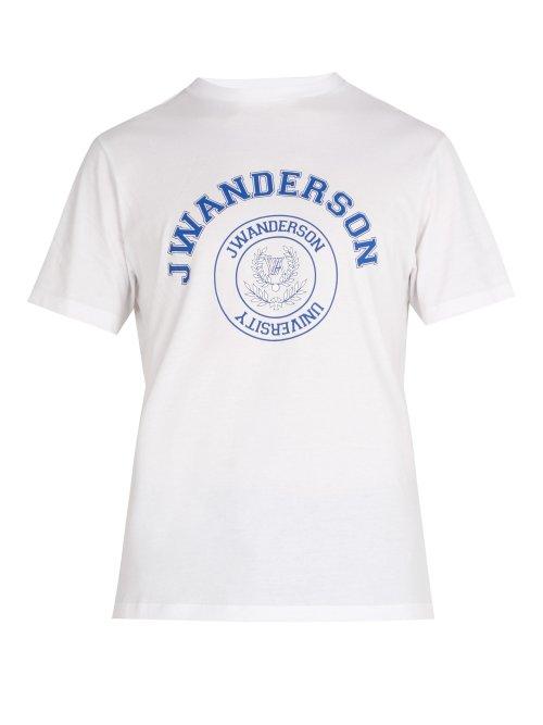 Matchesfashion.com Jw Anderson - University Logo Print Cotton T Shirt - Mens - White