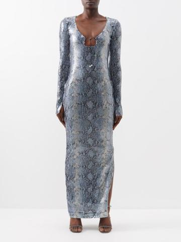 16arlington - Solaria Python-effect Sequinned Gown - Womens - Grey Multi