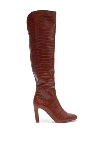 Matchesfashion.com Gabriela Hearst - Linda Crocodile Effect Leather Knee High Boots - Womens - Tan