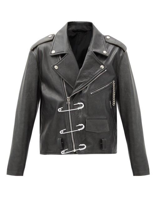 Matchesfashion.com Raf Simons - Safety-pin Leather Biker Jacket - Womens - Black