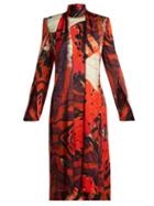 Matchesfashion.com Alexander Mcqueen - Silk Satin Butterfly Print Dress - Womens - Red Print