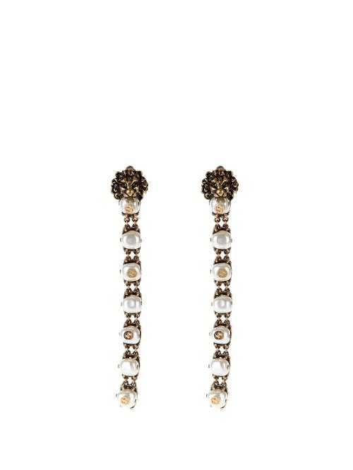 Gucci Pearl-effect Embellished Lion Earrings