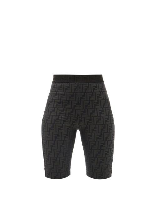 Ladies Activewear Fendi - Ff-logo Print Jersey Cycling Shorts - Womens - Black