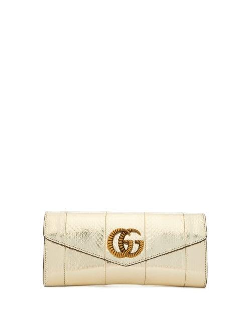 Matchesfashion.com Gucci - Broadway Gg Metallic-snakeskin Clutch - Womens - Silver