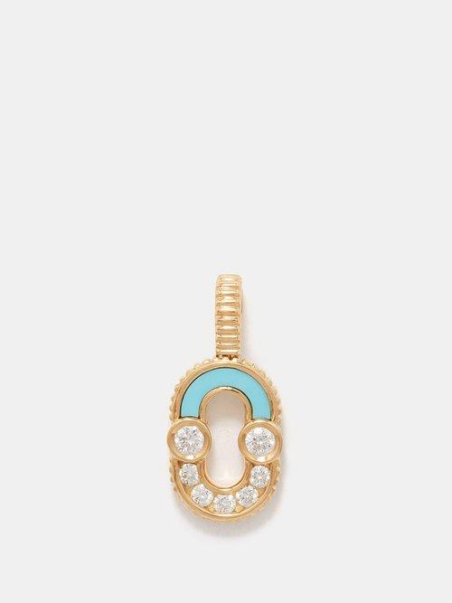 Viltier - Magnetic Semi Diamond, Turquoise & Gold Charm - Womens - Blue Multi