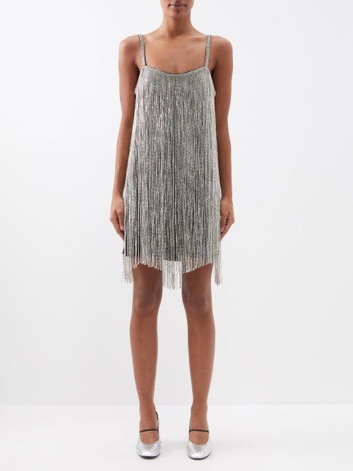 Raey - Crystal Fringe Mini Slip Dress - Womens - Metallic