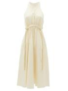 Matchesfashion.com Ssone - Drawstring-waist Striped-satin Dress - Womens - Cream
