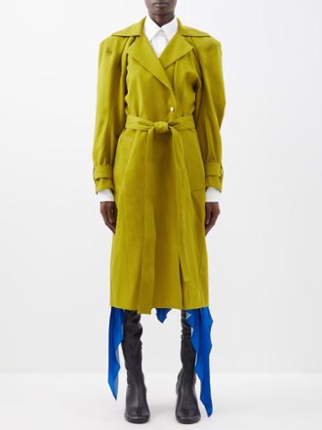 Az Factory X Thebe Magugu - Puffed-shoulder Cotton-twill Trench Coat - Womens - Lime Green