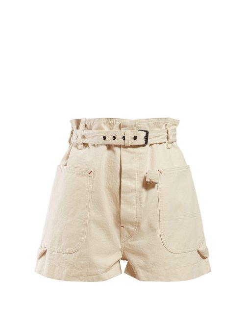 Matchesfashion.com Isabel Marant - Ike Paperbag Waist Twill Shorts - Womens - Ivory