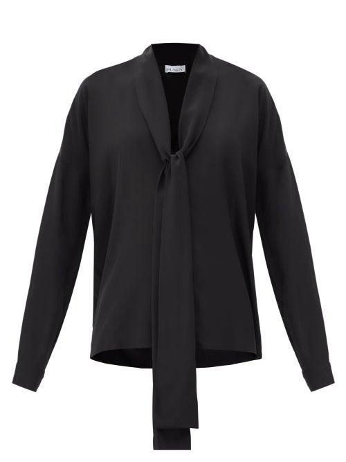 Matchesfashion.com Raey - Pussy-bow Silk Crepe De Chine Blouse - Womens - Black