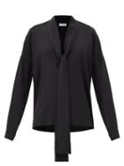 Matchesfashion.com Raey - Pussy-bow Silk Crepe De Chine Blouse - Womens - Black