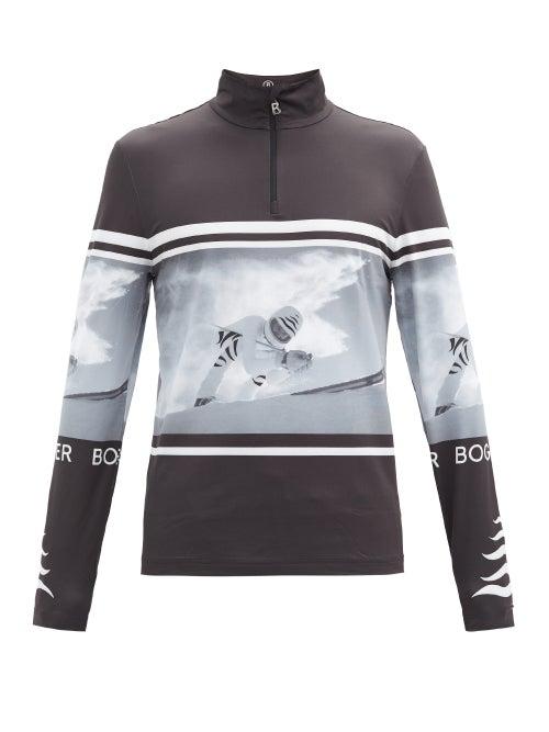 Matchesfashion.com Bogner - Verti Skier-print Half-zip Thermal Top - Mens - Black