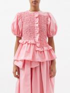 Cecilie Bahnsen - Carrie Smocked Cotton-blend Poplin Blouse - Womens - Pink
