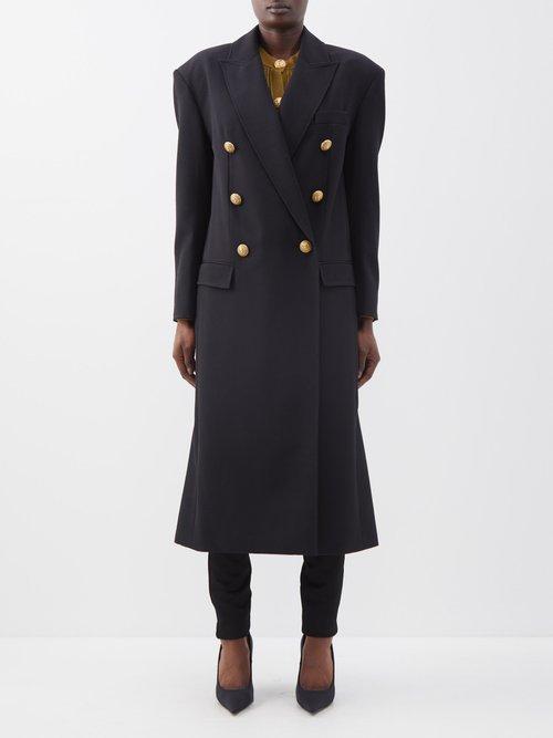Balmain - Double-breasted Peak-lapel Tailored Coat - Womens - Black