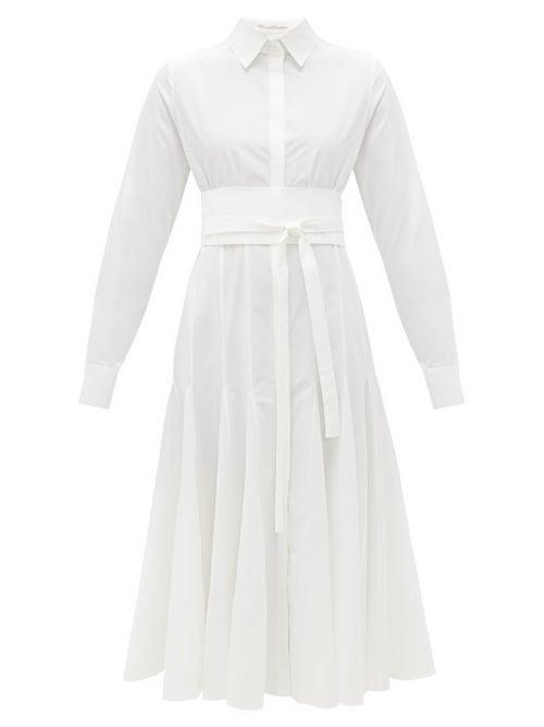 Matchesfashion.com Another Tomorrow - Belted Godet-panelled Organic-cotton Shirt Dress - Womens - White