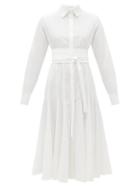 Matchesfashion.com Another Tomorrow - Belted Godet-panelled Organic-cotton Shirt Dress - Womens - White