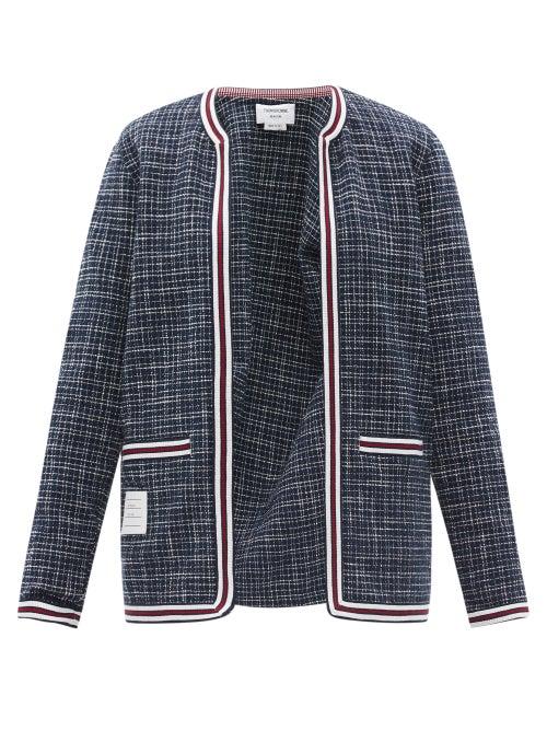 Matchesfashion.com Thom Browne - Hairline-checked Cotton-blend Cardigan - Womens - Navy