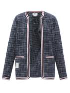 Matchesfashion.com Thom Browne - Hairline-checked Cotton-blend Cardigan - Womens - Navy