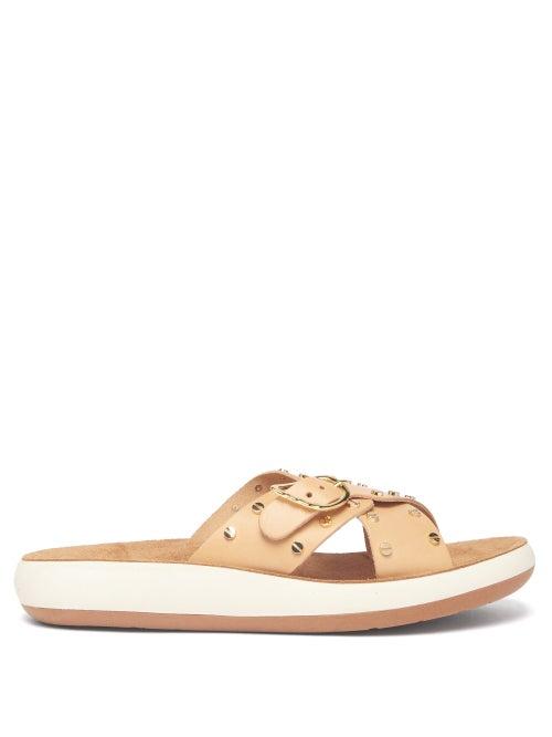 Matchesfashion.com Ancient Greek Sandals - Pella Stud Embellished Leather Slides - Womens - Tan