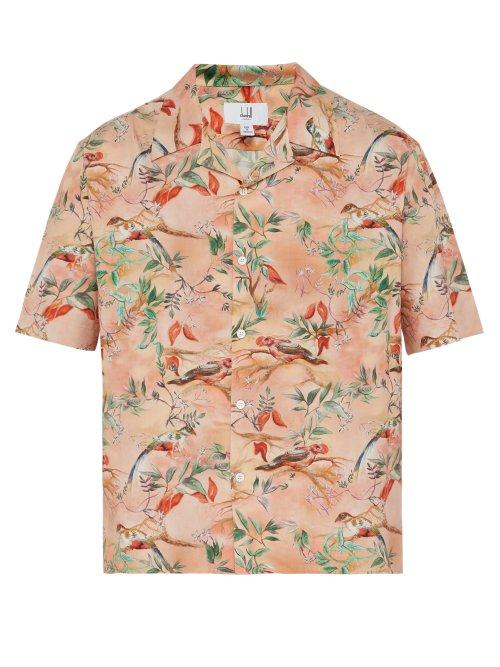 Matchesfashion.com Dunhill - Tropical Bird Print Silk Shirt - Mens - Pink Multi