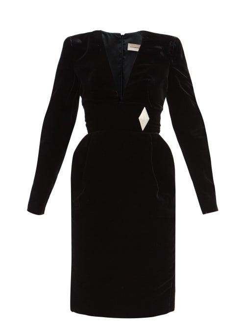 Matchesfashion.com Alexandre Vauthier - Brooch-embellished Velvet Mini Dress - Womens - Black