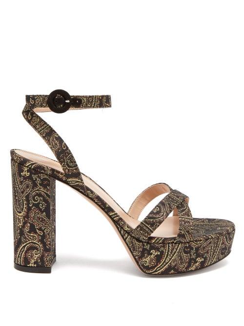 Matchesfashion.com Gianvito Rossi - Poppy 70 Paisley-brocade Sandals - Womens - Gold