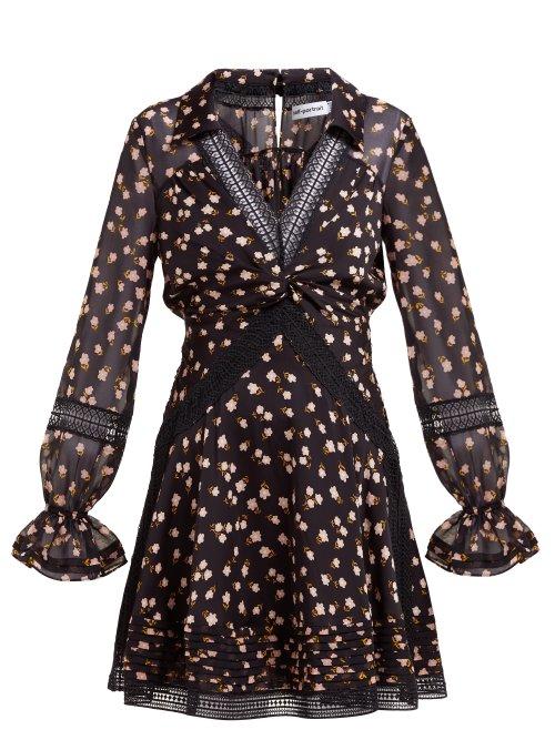 Matchesfashion.com Self-portrait - Floral Print Twist Front Mini Dress - Womens - Black Multi