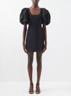 Frame - Puff-sleeve Scoop-neck Slubbed-poplin Mini Dress - Womens - Black