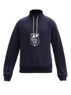 Loewe - Logo-embroidered Half-zip Cotton-blend Sweatshirt - Mens - Dark Blue