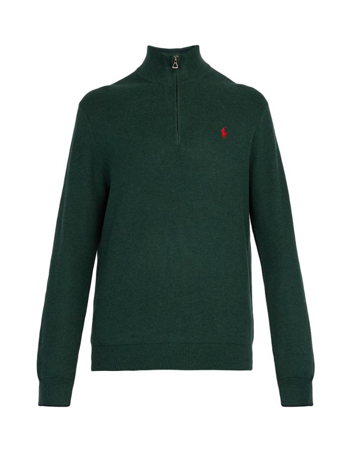 Polo Ralph Lauren Logo-embroidered Half-zip Cotton-piqu Sweater