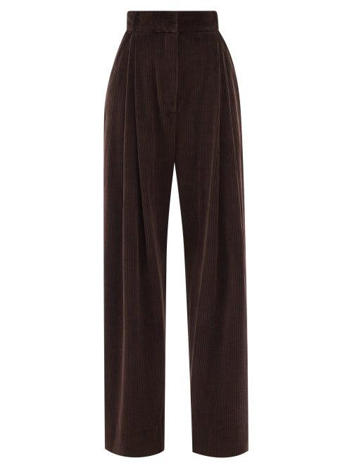 Three Graces London - Molly Pleated Cotton-corduroy Wide-leg Trousers - Womens - Dark Brown