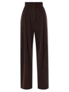 Three Graces London - Molly Pleated Cotton-corduroy Wide-leg Trousers - Womens - Dark Brown