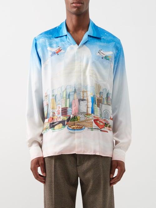 Casablanca - Skyline-print Silk-twill Shirt - Mens - White Multi