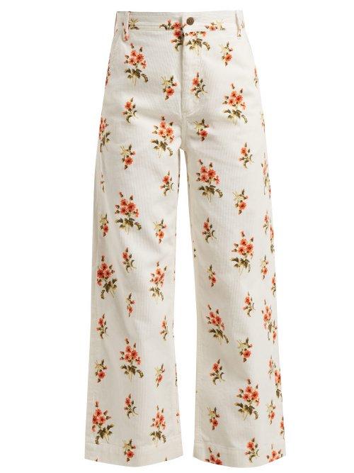 Matchesfashion.com M.i.h Jeans - Lake Floral Print Corduroy Trousers - Womens - White Print