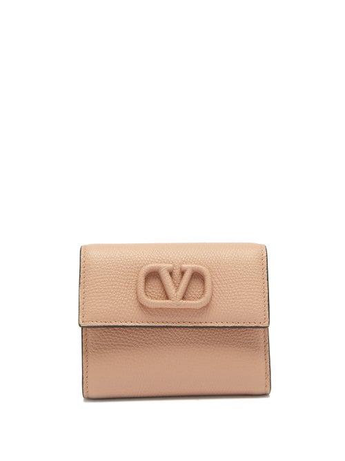 Matchesfashion.com Valentino Garavani - V-sling Grained-leather Wallet - Womens - Nude