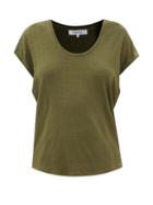 Frame - Easy Scoop-neck Organic-linen T-shirt - Womens - Khaki