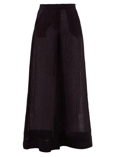Matchesfashion.com Lisa Marie Fernandez - High Rise Linen Blend Wide Leg Trousers - Womens - Black
