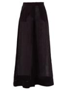 Matchesfashion.com Lisa Marie Fernandez - High Rise Linen Blend Wide Leg Trousers - Womens - Black